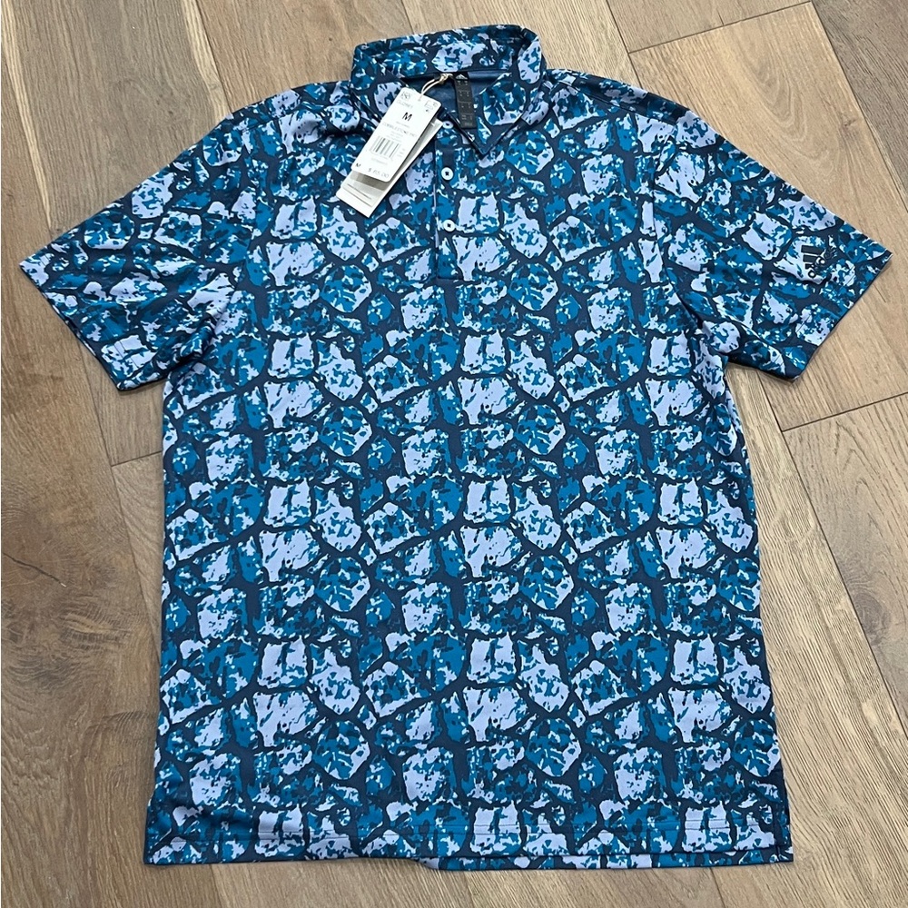 ADIDAS Men’s DriFit Cobblestone PRT Polo Golf Shirt Blue